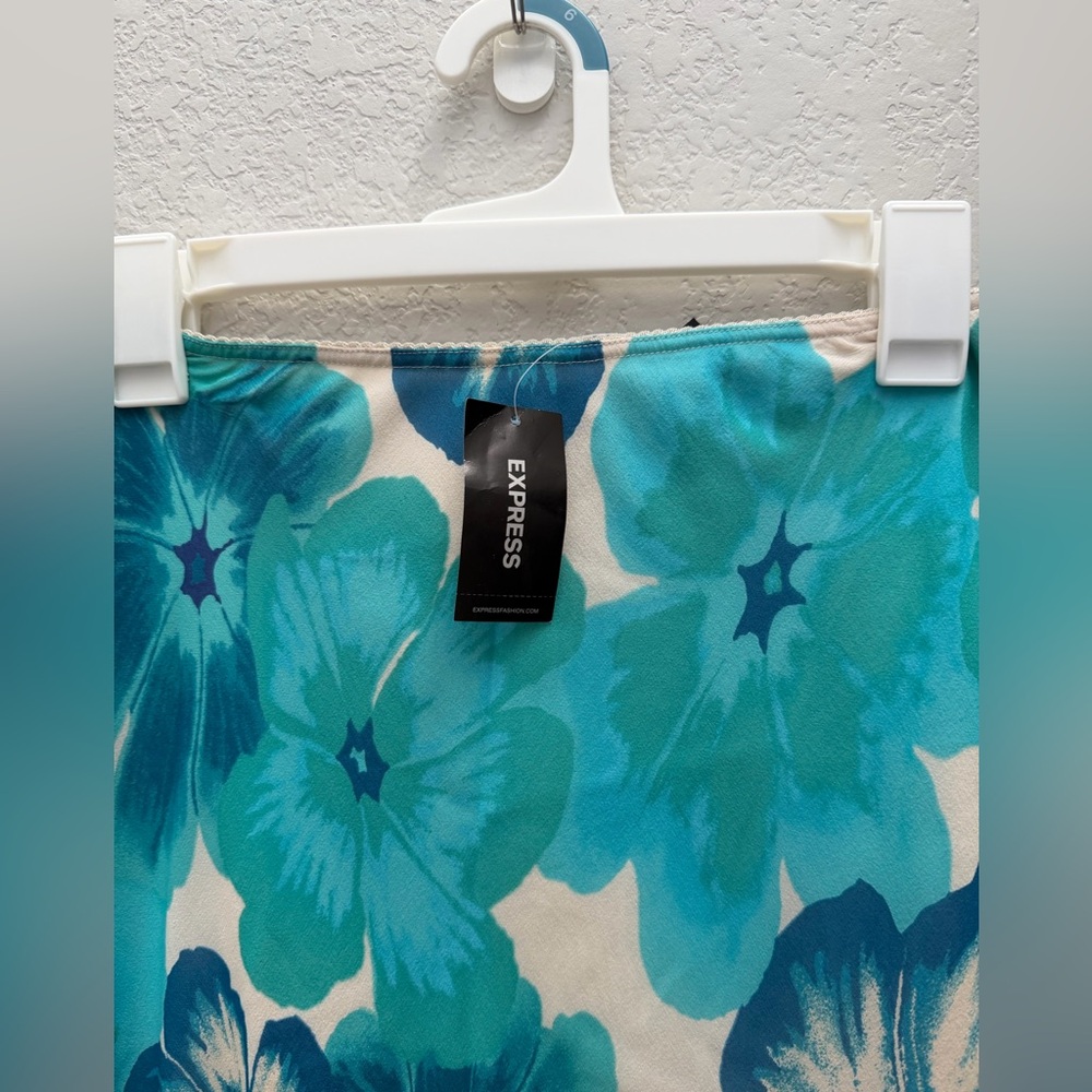 Vintage Silk Express Blue Hibiscus Midi Skirt Deadstock y2k 90s X-Small NWT - Picture 2 of 6